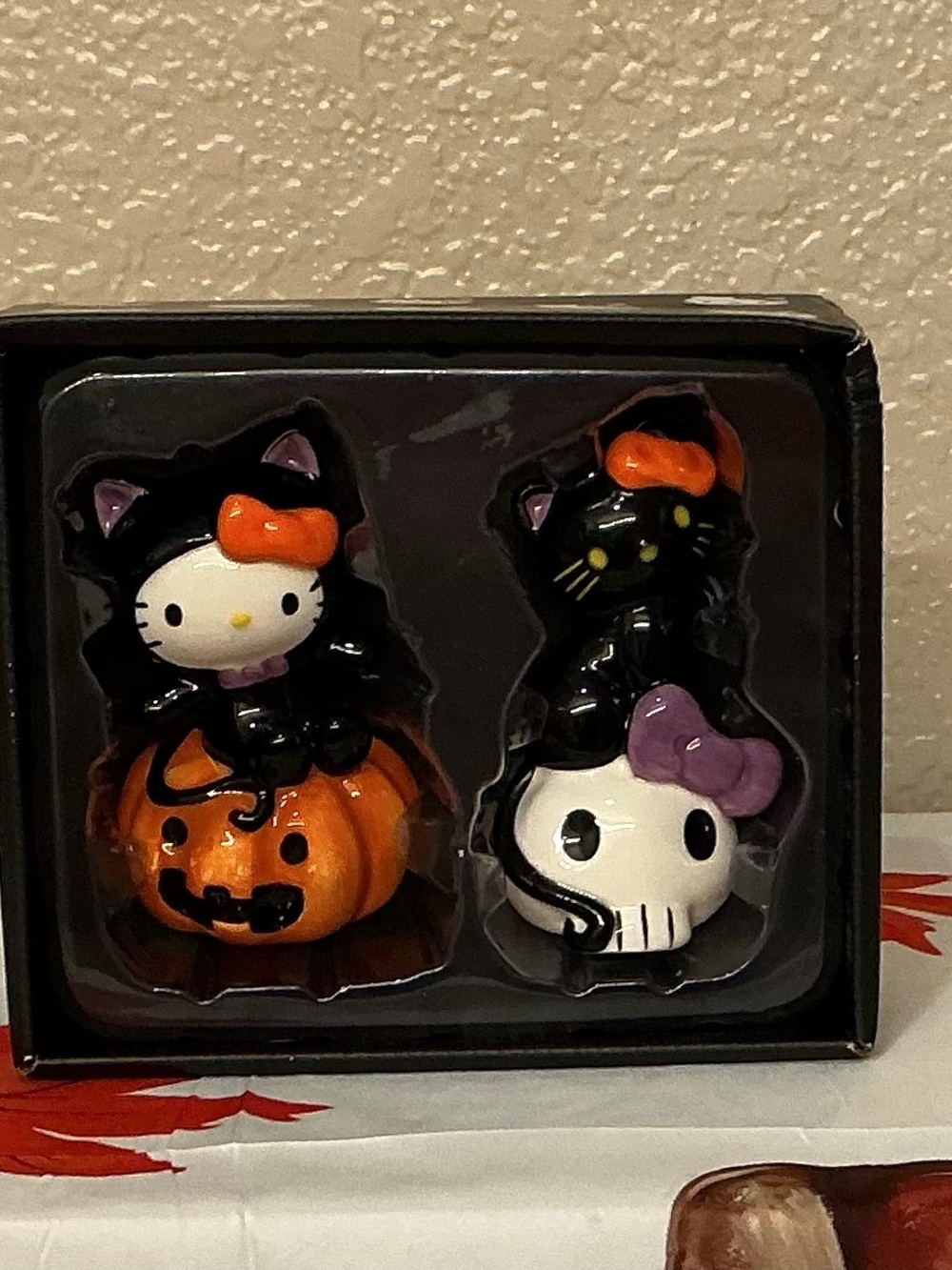 Halloween Hello Kitty & Black Cat on a Skull Salt & Pepper Shakers